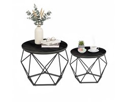 Salontafel - set van 2 - rond - houtlook - metaal - zwart