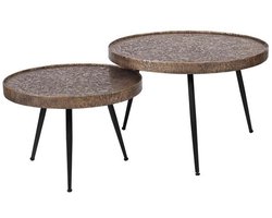 Salontafel (Set van 2) Rond Metallic Goud (Ø 74 cm) - Salontafel Brons / Zwart - Salontafels Landelijk - Bijzettafels - Bijzettafeltjes Woonkamer - Bijzettafel Industrieel / Antieke finish - Zwart - Bijzettafel Rond (Grootste tafel: 74cm)