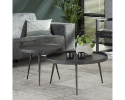 Salontafel set van 2 rond Metallic grijs | Ø 76 cm x 40 cm hoog | modern design woonkamer | robuust & stijlvol
