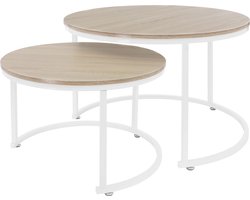 Salontafel set van 2 ronde vormen Sonoma eik/wit gemaakt van MDF en metaal ML-Design