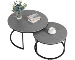 Salontafel - Set van 2 - Salontafels Rond - Bijzettafeltjes Woonkamer - In elkaar - Accenttafel - Metalen Poten - Waterdicht