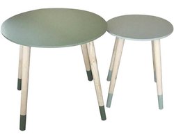 Salontafel Set van 2 uittrekbare ronde tweekleurige groene houten - klein 33 x 40 cm - hoogte 43 x 48 cm