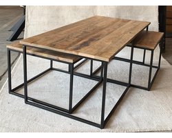 Salontafel Set van 3 – Mangohout & Metaal – Industrieel Nesting Design