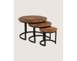 Salontafel Set van 3 Mangohout – Rond – Rustiek – Industrieel