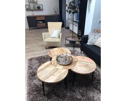 Salontafel Set van 4 – Mangohout – Rond Bijzettafels – Industrieel