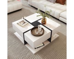 Salontafel Set - Woonkamertafel Banktafel - Opbergen Woonkamer - Gesinterd Steen Tafelblad - Ø80x43cm Ø60x50cm - Zwart