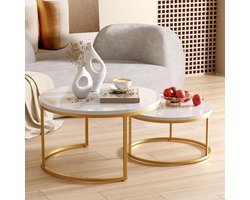 Salontafel Set - Woonkamertafel - Ruimte Besparen - Inklapbaar Ontwerp - 80 cm - Wit Goud