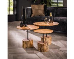 Salontafel set/3 boomstam voet - Massief acacia naturel