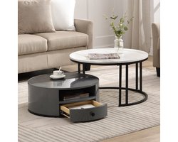 Salontafel Sets in zwart en grijs, met PVC marmer buitenkant en opbergruimte, hoogglans vaten en elegant design