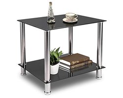 Salontafel SG-2023 - Glazen Bijzettafel - Industrieel Design - Zwart Met Chromen Poten - 2 Etages