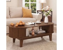 Salontafel, Sofa tafel, woonkamer tafel, met 2 grote, verborgen opbergvakken, 100 cm lang, retro en stijlvol, donkerbruin