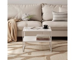 Salontafel Solund met 1 plank 60x60x45 cm staal wit mat