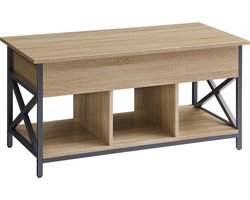 Salontafel - SONOMA - Industriële Stijl, Stalen Frame, Uitklapbaar Blad en Opbergruimte, Kleur: Eiken Sonoma en Zwart, 49(62) x 100 x 50 cm