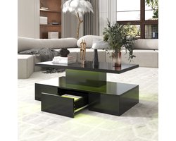 Salontafel, tafel met lades, hoogglansafwerking, bijzettafel met twee opbergniveaus. Met LED-licht