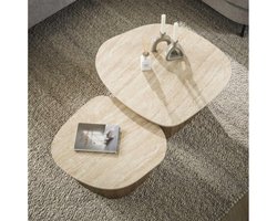 Salontafel Travertin keramiek set van 2 Kiezel - Japandi