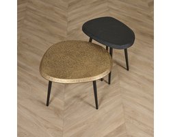 Salontafel Tulle - Set 2 Stuks - Metaal - Brons/Zwart - 57x38x50 / 49x45x36 (BxHxD) - Liquid Metal - Organische Vorm