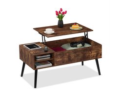 salontafel uitklapbaar - 46x100x50 cm - met opbergruimte - industrieel - bruin