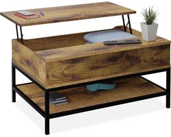 salontafel uitklapbaar - met opbergruimte - 45,5 x 90 x 60 cm - houtlook - industrieel - bruin/zwart