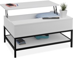 salontafel uitklapbaar - met opbergruimte - 45,5 x 90 x 60 cm - houtlook - modern - wit/zwart