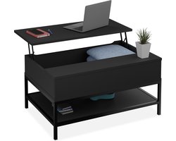 salontafel uitklapbaar - met opbergruimte - 45,5 x 90 x 60 cm - houtlook - modern - zwart