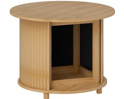 Salontafel van bamboe met verborgen opbergruimte en schuifdeur, ronde bijzettafel in moderne stijl, voor de woonkamer, naturel, Ø60 x 45 cm