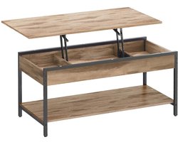 Salontafel Verstelbare koffietafel Woonkamertafel 50 x 100 x 48-63 cm Bruin In hoogte verstelbaar tafelblad 3 verborgen opbergvakken + open plank Eenvoudig te monteren en reinigen Stevige stalen constructie Geschikt voor woonkamer en zithoek
