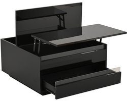 Salontafel voor de woonkamer (70*70*38cm), opklapbare salontafel met led-lichtstrip, salontafel met 1 lade, hoogglans bijzettafel met verborgen opbergruimte en opklapbare deuren, zwart