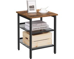 Salontafel voor woonkamer en nachtkastje in industriële stijl met verstelbare netplanken - vintage bruin en zwart Beside shelf