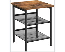 Salontafel voor woonkamer, nachtkastje in industriële stijl voor slaapkamer, met 2 verstelbare netplanken, stabiele metalen constructie, eenvoudige montage, vintage bruin en zwart