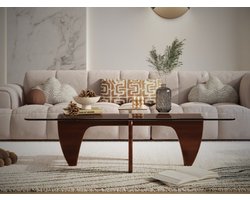 Salontafel Walnoot Hout - Glas - Design Tafel - Coffee table - Koffietafel