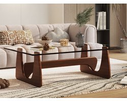 Salontafel - Walnoot Hout - Glas - Tafel - Coffee table - Koffie tafel - Design tafel