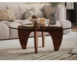 Salontafel - Walnoot Hout - Glas - Tafel - Design tafel - Coffee table - Koffietafel