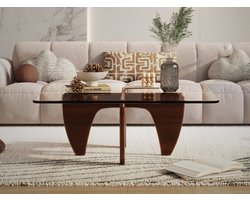 Salontafel - Walnoot Hout - Glas - Tafel - Design Tafel - Coffee table - Koffietafel