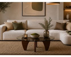 Salontafel - Walnoot Hout - Rond Glas - Coffee Table - Tafel
