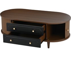 Salontafel Walnoot - Retro Koffietafel - Met 2 Lades - Praktische Roldeuren - 50 kg Draagvermogen - Voor Woonkamer - 100x50x36 cm - Walnoot-Zwart