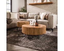Salontafel Wave set van 2 rond mangohout - Zandkleur - 80x80x45 cm