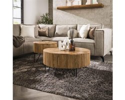 Salontafel Wave set van 2 rond mangohout - Zandkleur