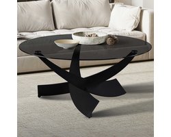 Salontafel Weston - Ø90x41cm - glas & metaal - zwart