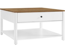 Salontafel - Woonkamer tafel - Opbergen en decoreren - Kuststijl design - 80 x 80 cm - Walnoot bruin en wit