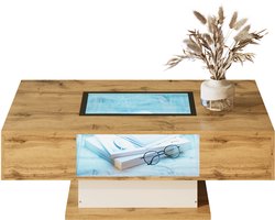Salontafel - Woonkamermeubel met Kleurveranderend LED-Licht - Glas - Twee Laden - MDF - Zwart/Wit