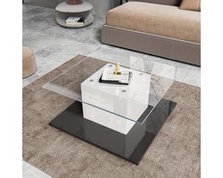Salontafel – Woonkamertafel – Koffietafel – Bijzettafel – Tafel – Hoogglans Glas – Draaibare Wieltjes – Schuifsysteem – Compact formaat