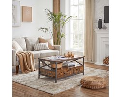 Salontafel - Woonkamertafel - Met laden - 100 x 55 x 45 cm - Sofatafel - Metalen frame - Bruin