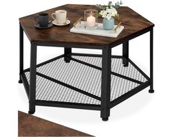 Salontafel Zeshoekig - Woonkamertafel Bijzettafel - Woonkamer Inrichten - Industrieel Design Metaal - 86.5 x 75 x 46.5 cm - Donkerbruin