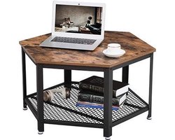 Salontafel - Zeshoekige Rustieke Look - Zwart Metaal - Vintage Bruin
