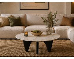 Salontafel - Zwart Hout - Rond Marmer - Coffee Table - Tafel