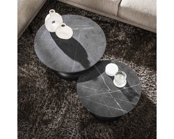 Salontafel Zwart Hout/Metaal - Set Van 2 - 60x60x40cm - Giga Living
