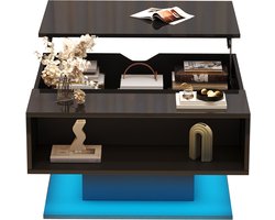 Salontafel Zwart - Salontafel Met Liftblad - LED Verlichting - Verborgen Opbergruimte - 40kg Draagvermogen – Voor Woonkamer – 80x75x40cm - Zwart