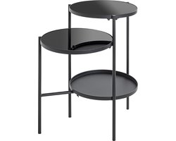 Salontafel – Zwart staal en glas – 55 cm breed, 39 cm diep, 71 cm hoog – Industrieel design