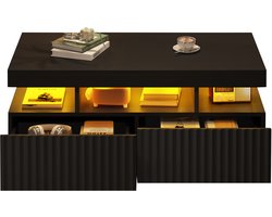 Salontafel Zwart - Woonkamertafel Met LED - 2 Lades - App Gestuurde Sfeerverlichting - Draagkracht 30kg - Voor Woonkamer - 100x50x45cm - Zwart