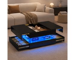 Salontafels Koffietafel - Salontafel Met LED Verlichting en 2 Lades - Sterk 60kg - Met opslagfunctie - Woonkamer Tafel - Spaanplaat - 78x78x43cm - Zwart